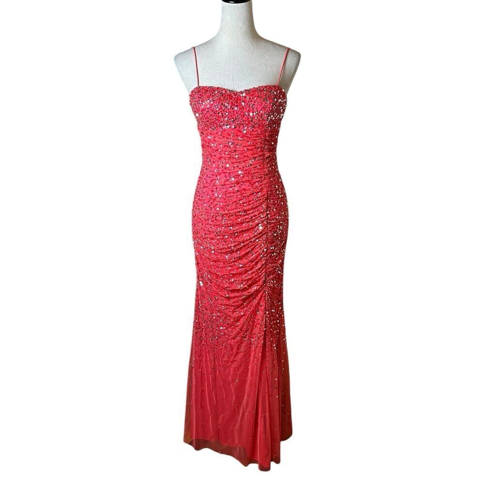 Cache Pink Ruched Sequin Sparkle Bodycon Gown 0 | Formal Prom Dress Pageant Glam